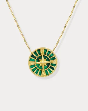 Gold Compass with Malachite Inlay Pendant