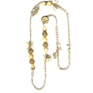 GOLD CREAM FLOWER AND LEAF  NECKLACES #170NT1401 (3F7/1E3)