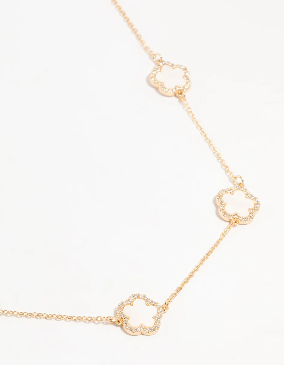 Gold Cubic Zirconia Flower Necklace