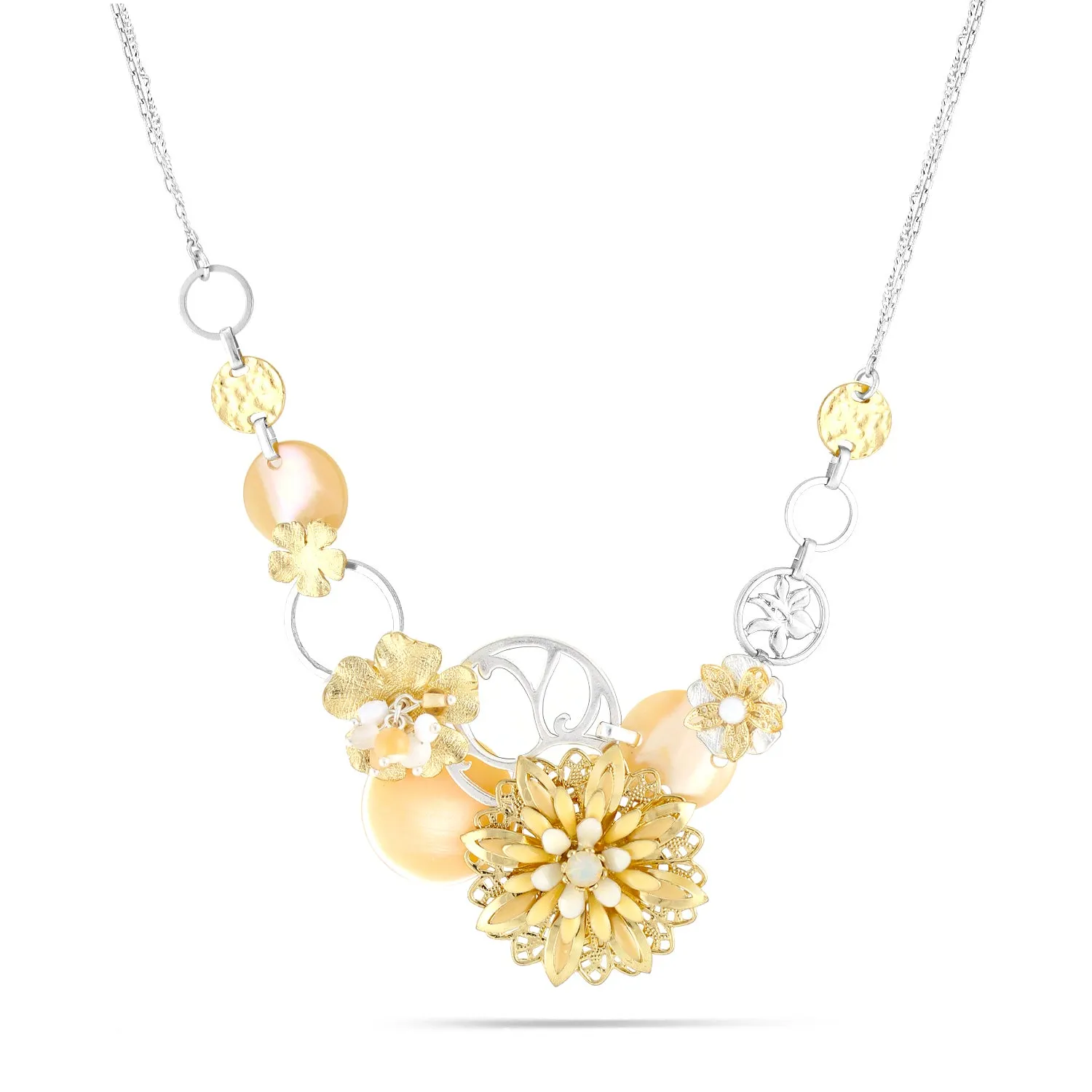 GOLD FILIGREE FLOWER MOTHER OF PEARL  NECKLACES #233BG1101