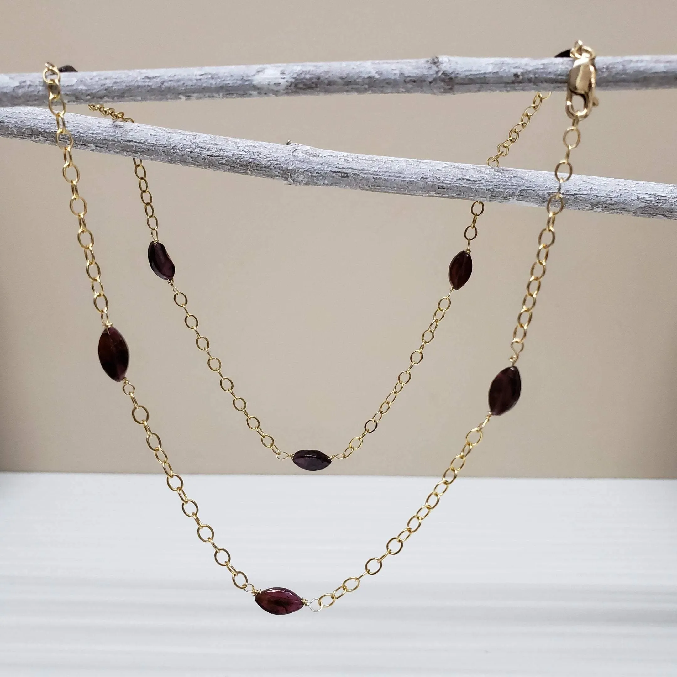 Gold-filled marquise cut garnet necklace