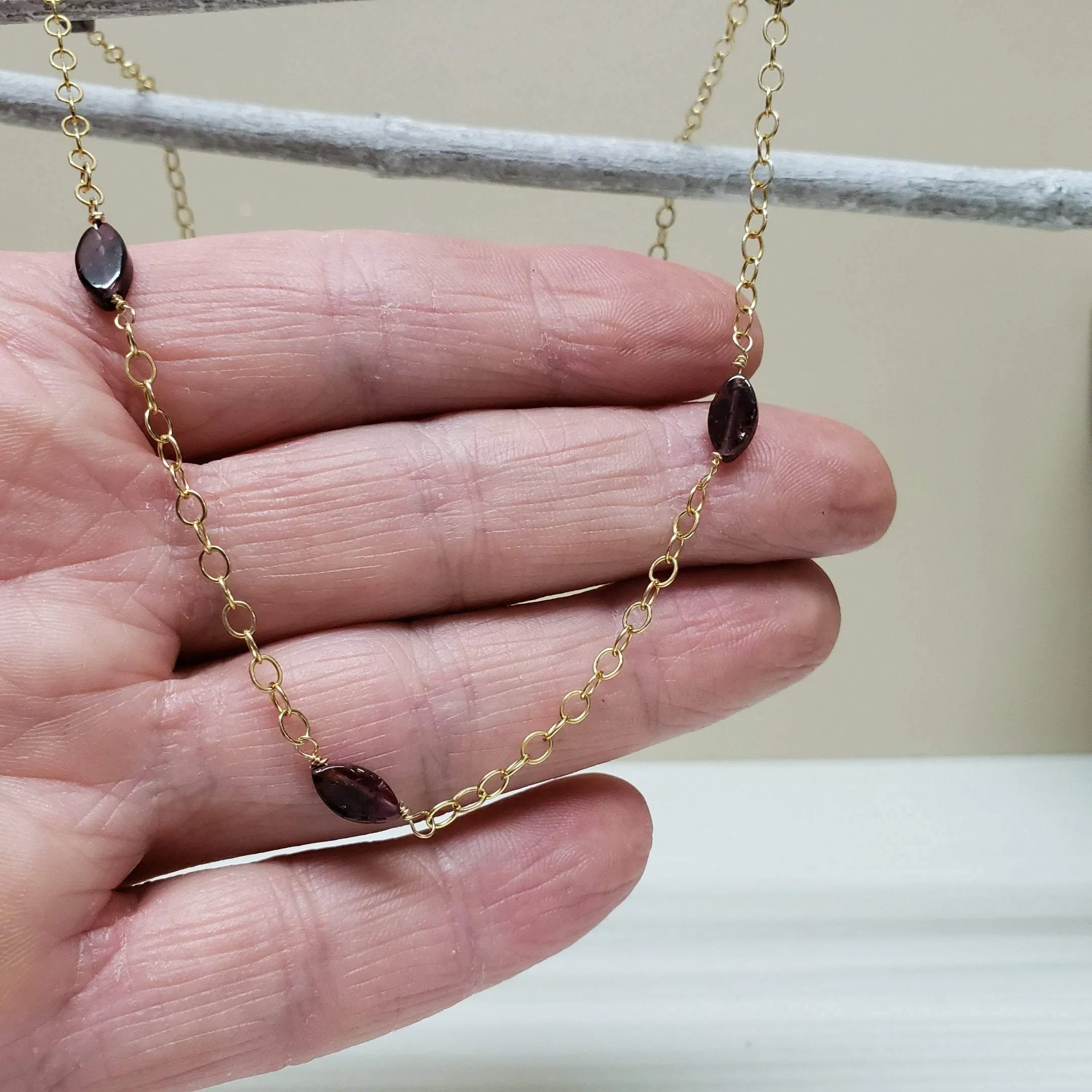 Gold-filled marquise cut garnet necklace