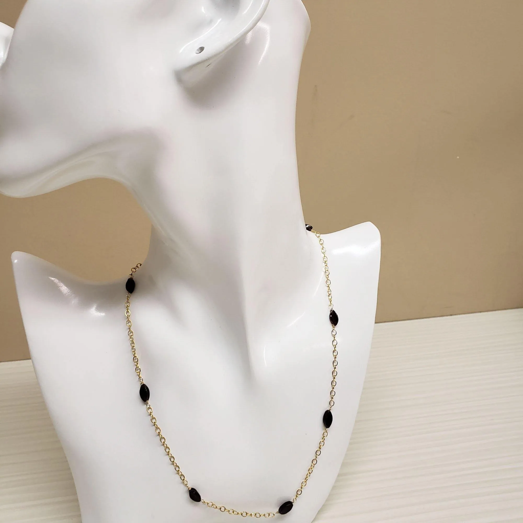 Gold-filled marquise cut garnet necklace