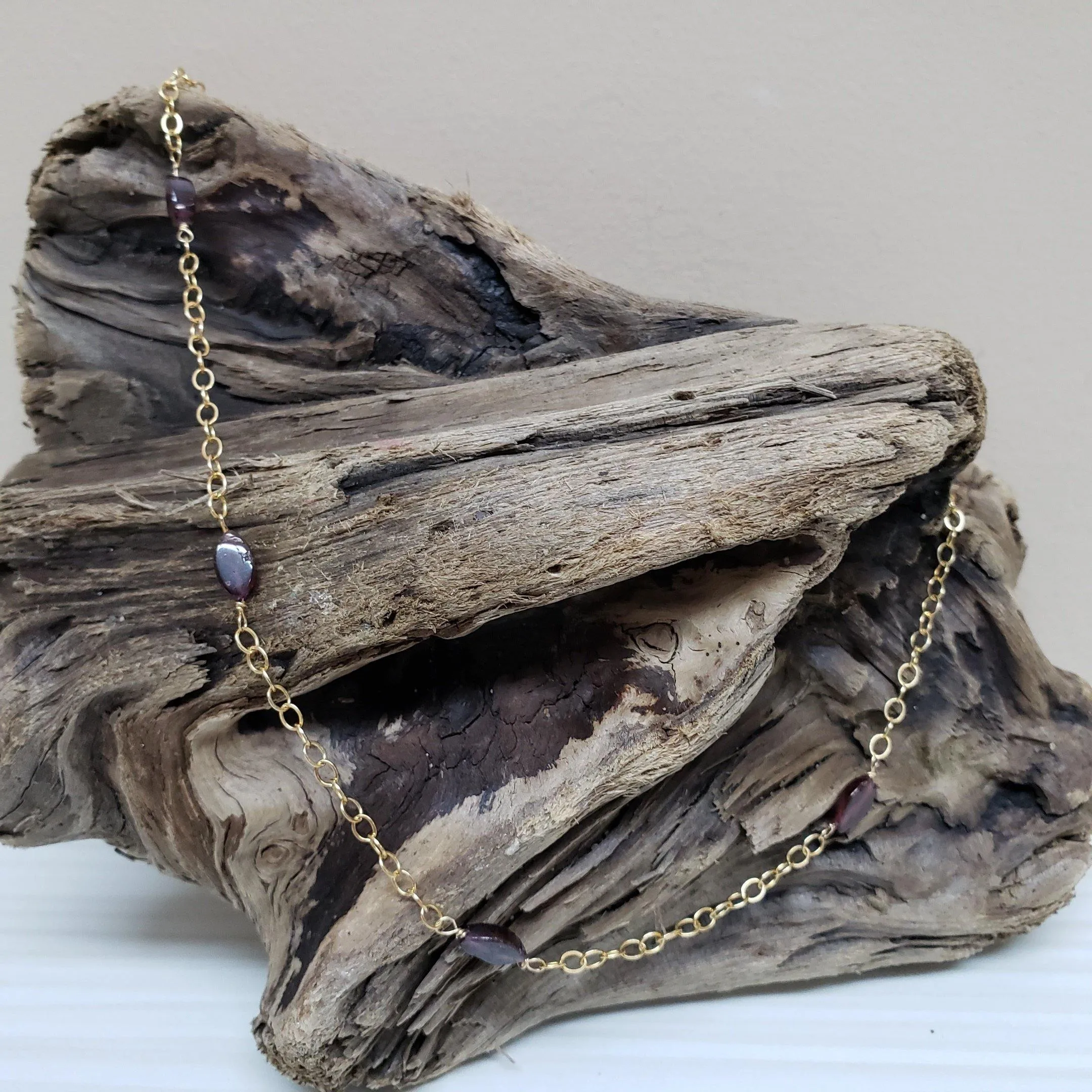 Gold-filled marquise cut garnet necklace