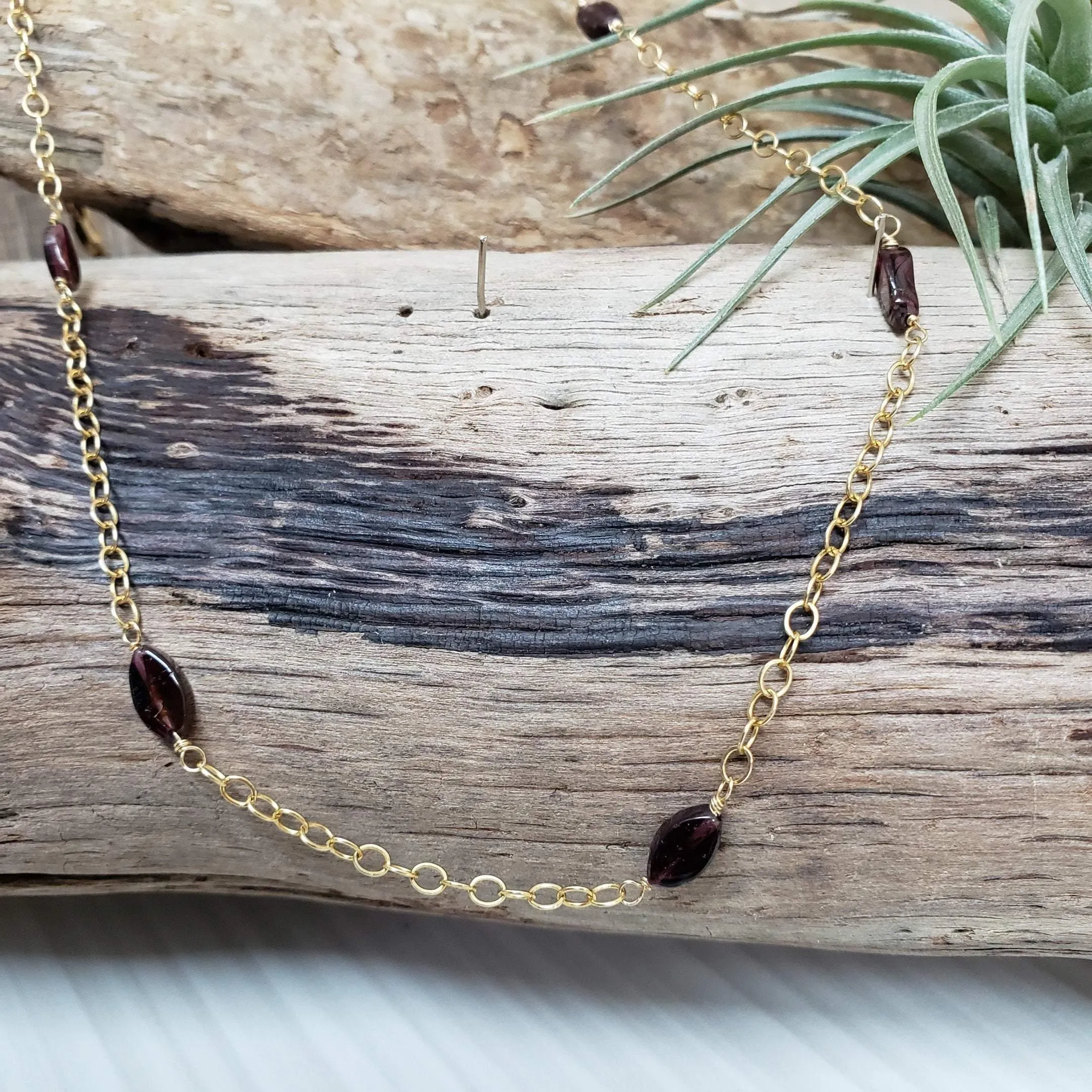 Gold-filled marquise cut garnet necklace