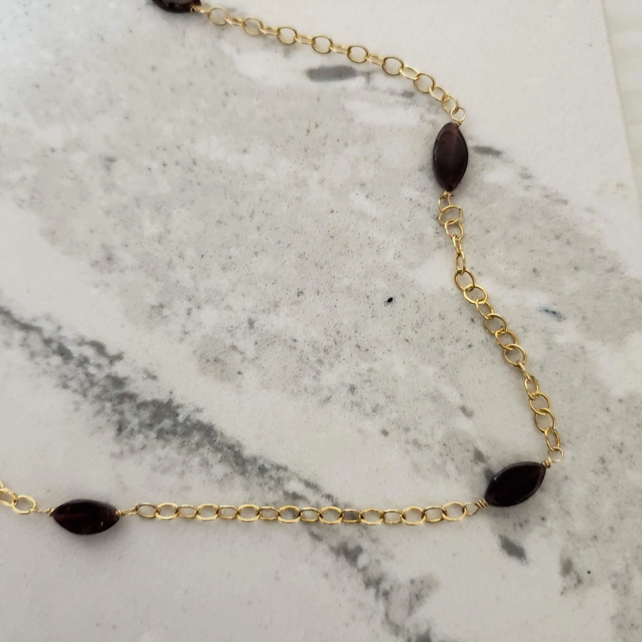 Gold-filled marquise cut garnet necklace