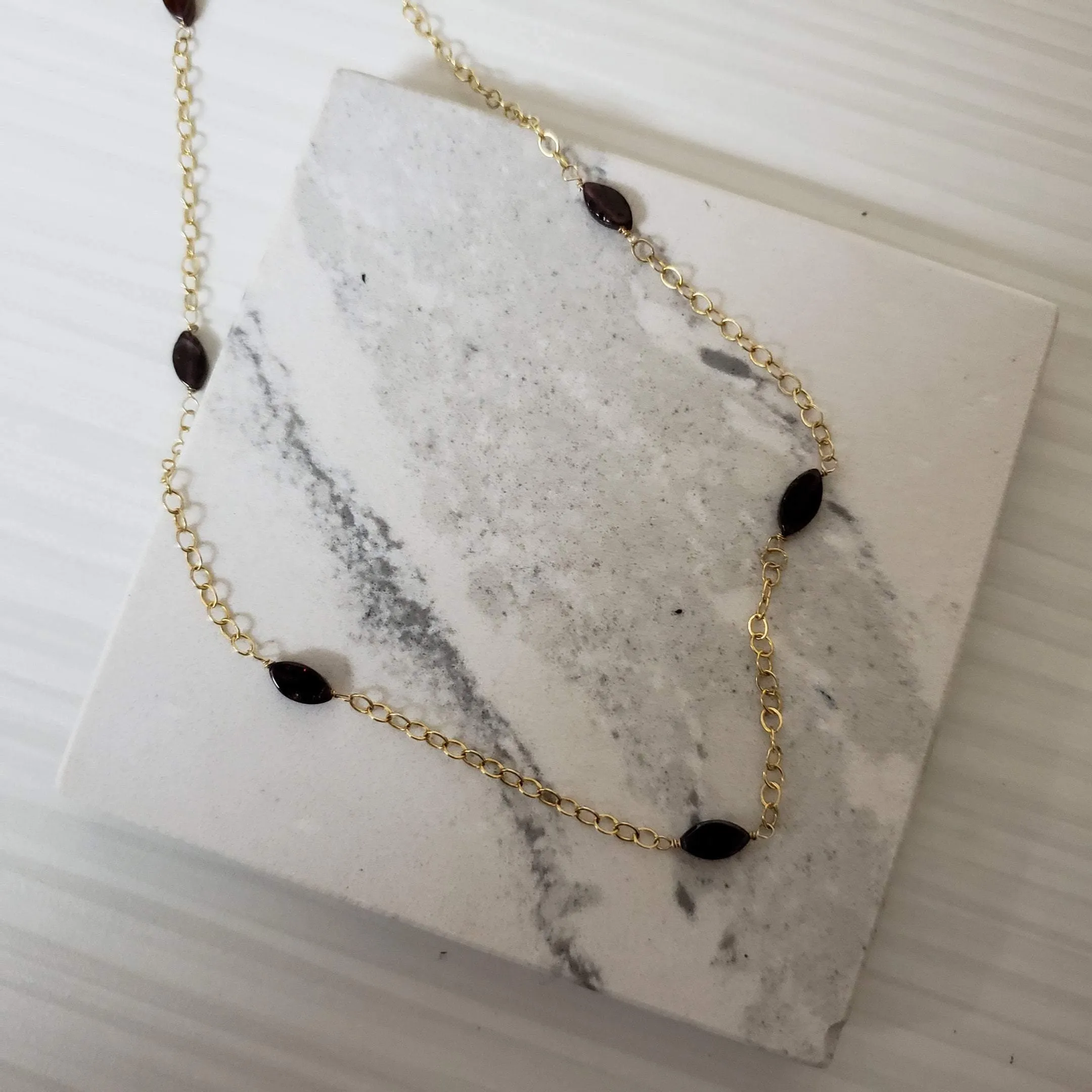 Gold-filled marquise cut garnet necklace