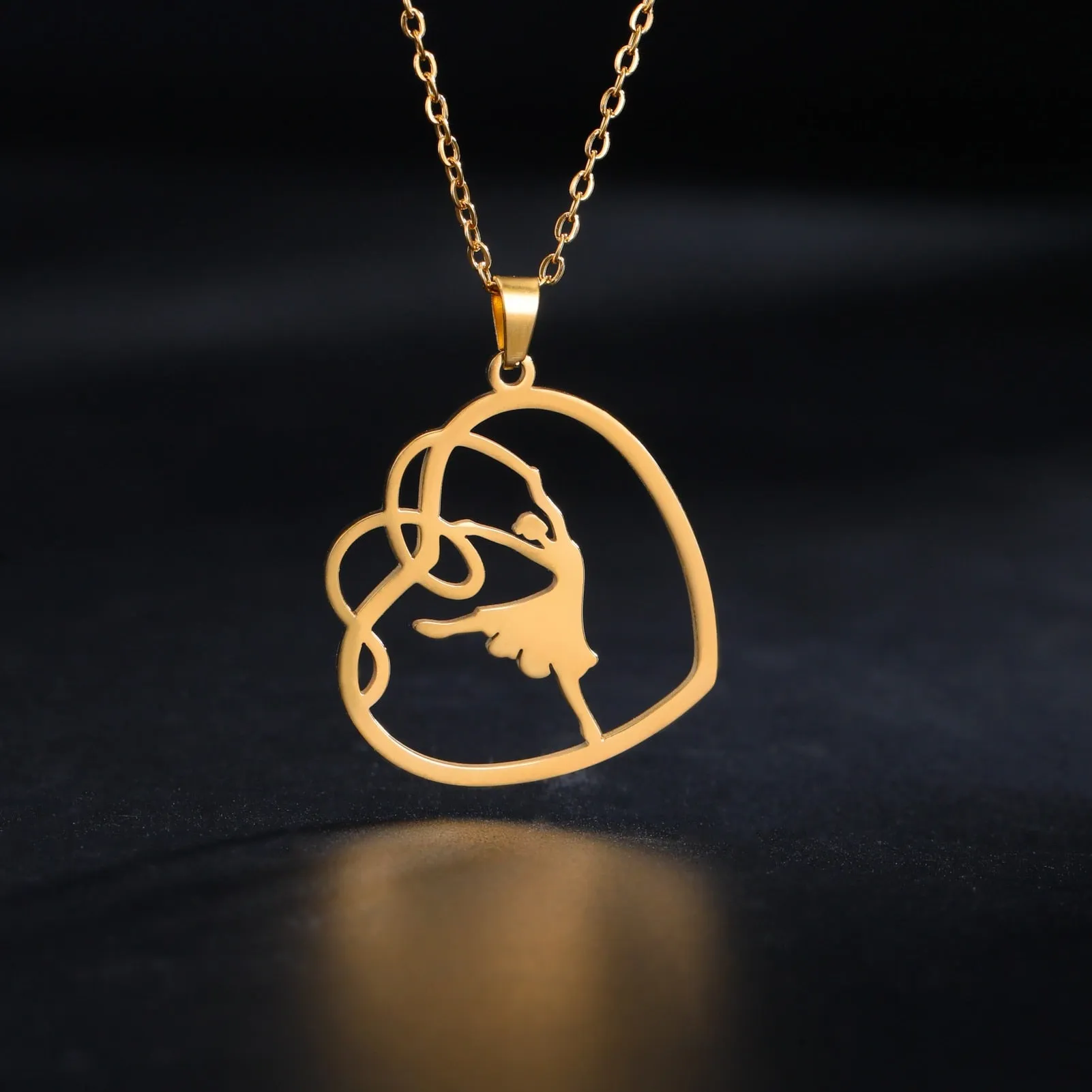 Gold Gymnast Girl Pendant Necklace
