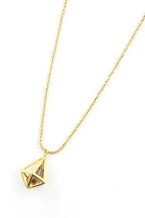 Gold Plated Smoky Quartz Cage Necklace