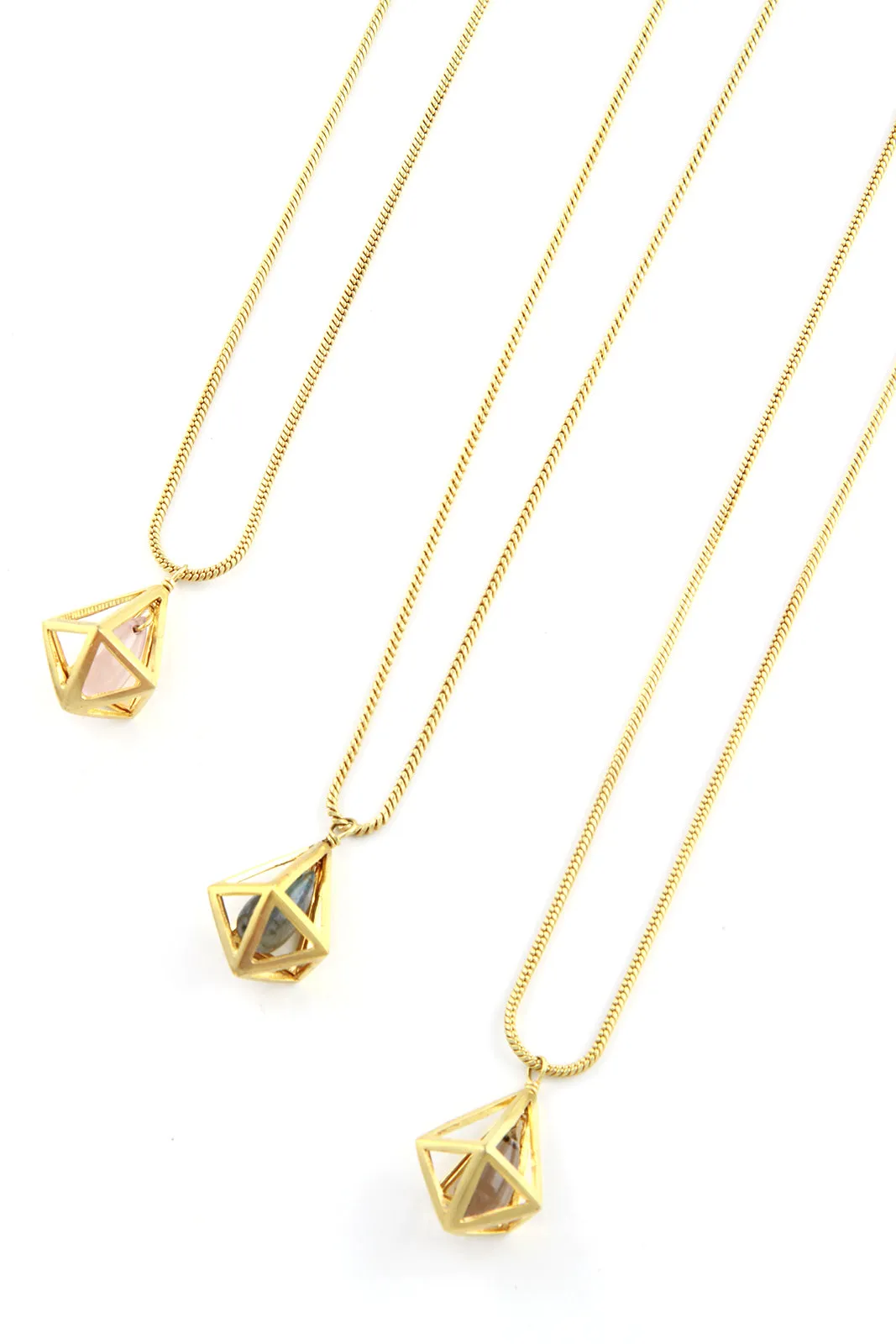 Gold Plated Smoky Quartz Cage Necklace