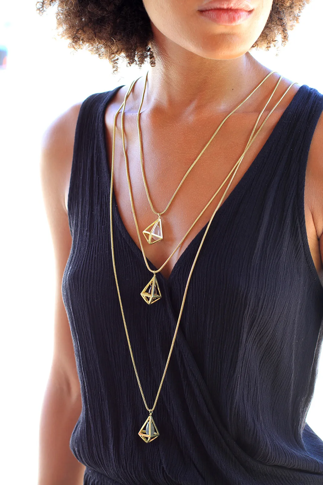 Gold Plated Smoky Quartz Cage Necklace
