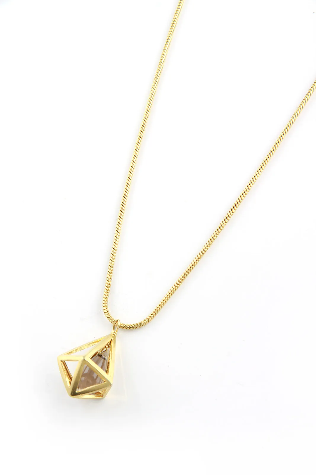 Gold Plated Smoky Quartz Cage Necklace