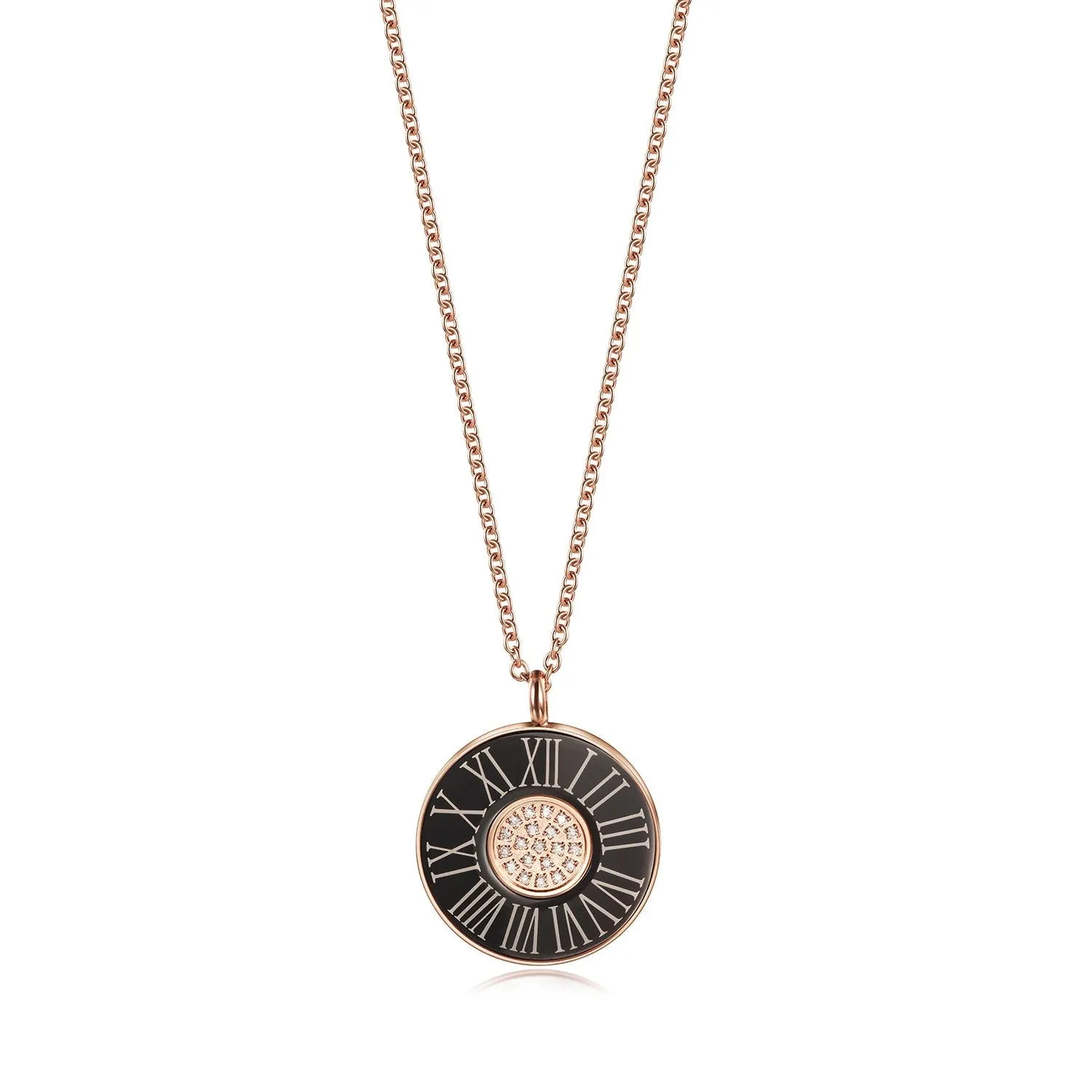 Gold Plated Stainless Steel Roman Numeral Pendant Necklace