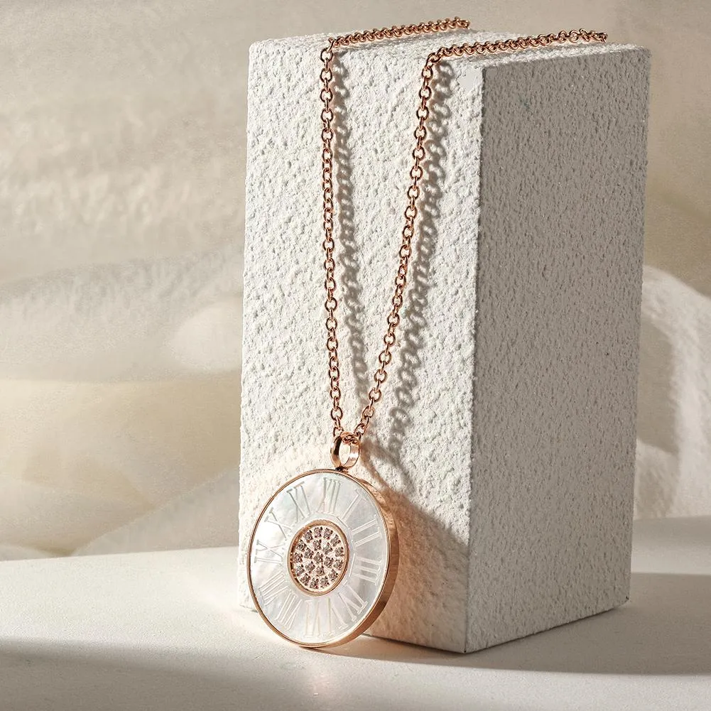Gold Plated Stainless Steel Roman Numeral Pendant Necklace