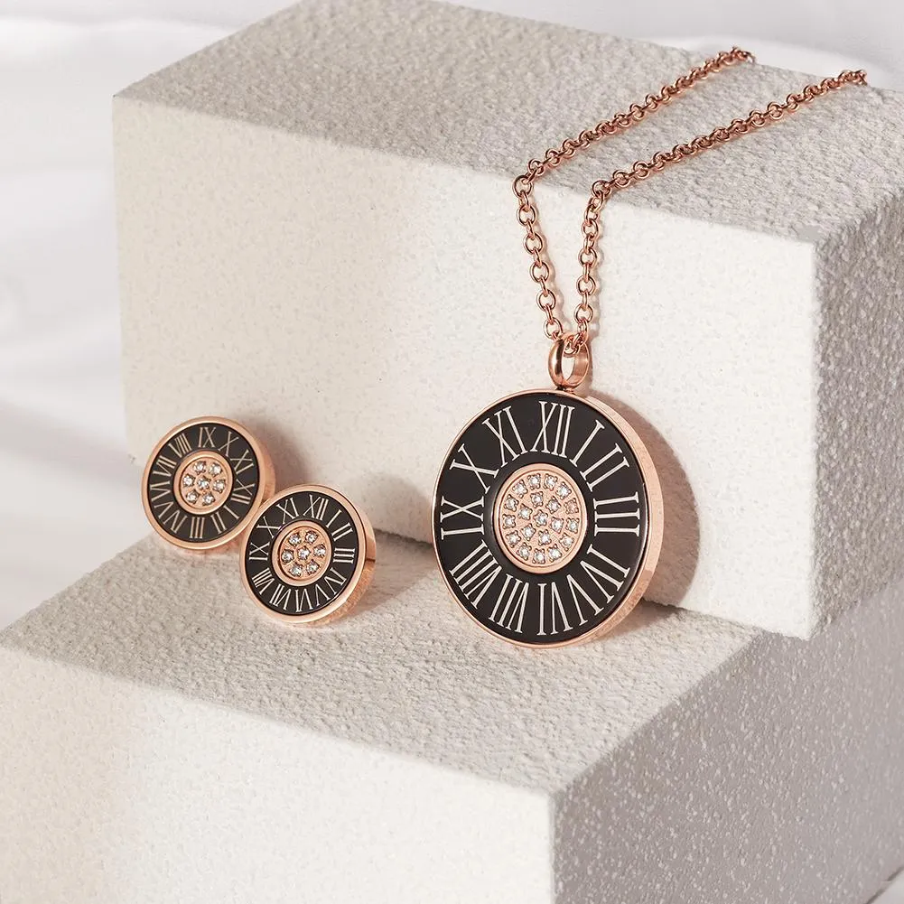 Gold Plated Stainless Steel Roman Numeral Pendant Necklace