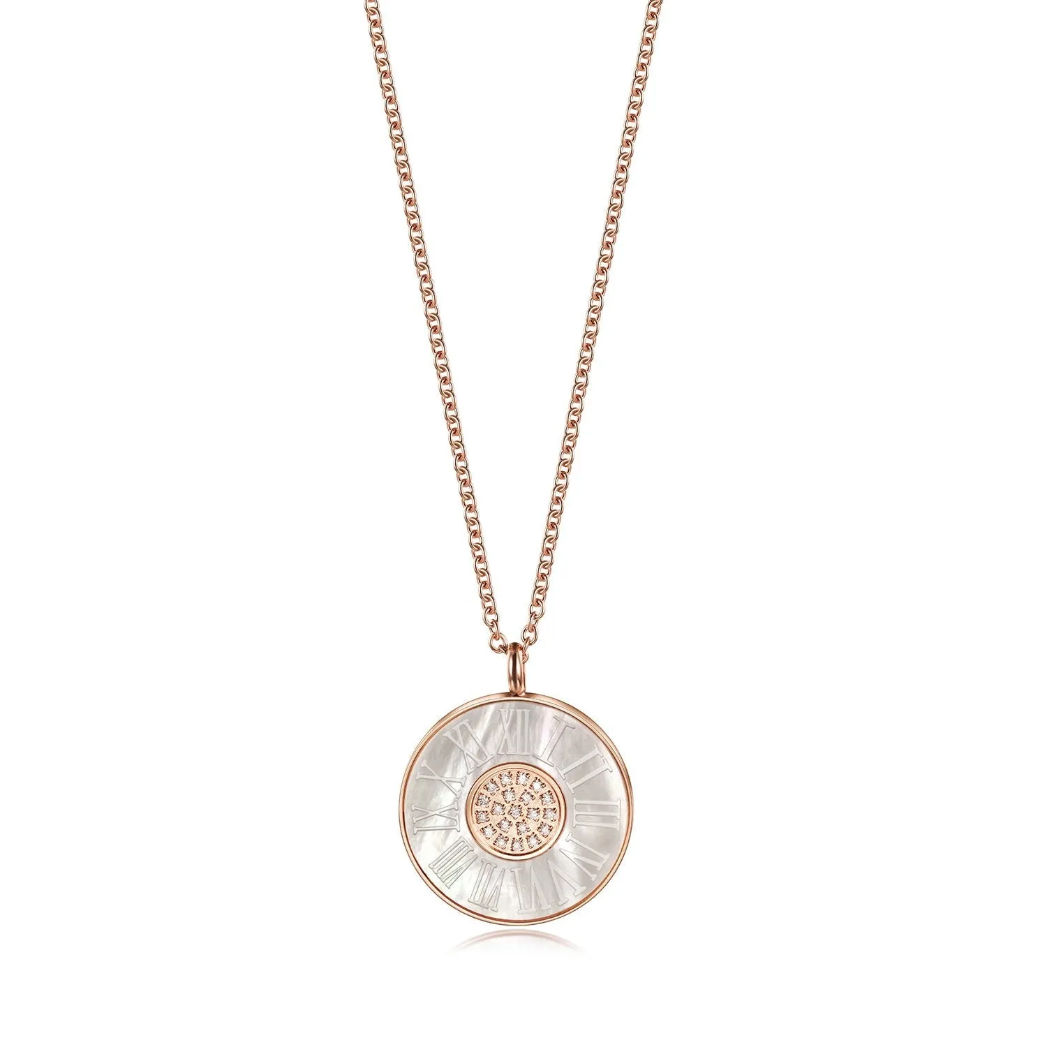 Gold Plated Stainless Steel Roman Numeral Pendant Necklace