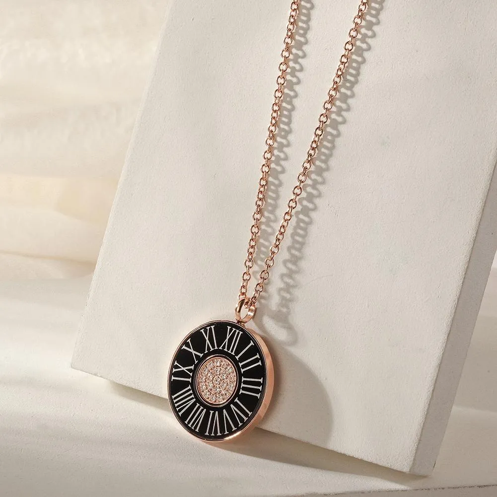 Gold Plated Stainless Steel Roman Numeral Pendant Necklace