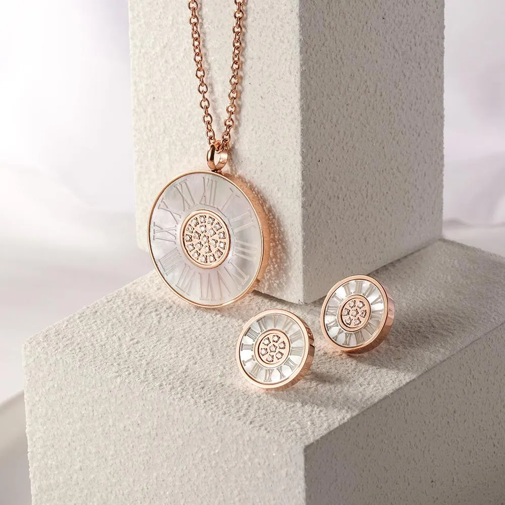 Gold Plated Stainless Steel Roman Numeral Pendant Necklace