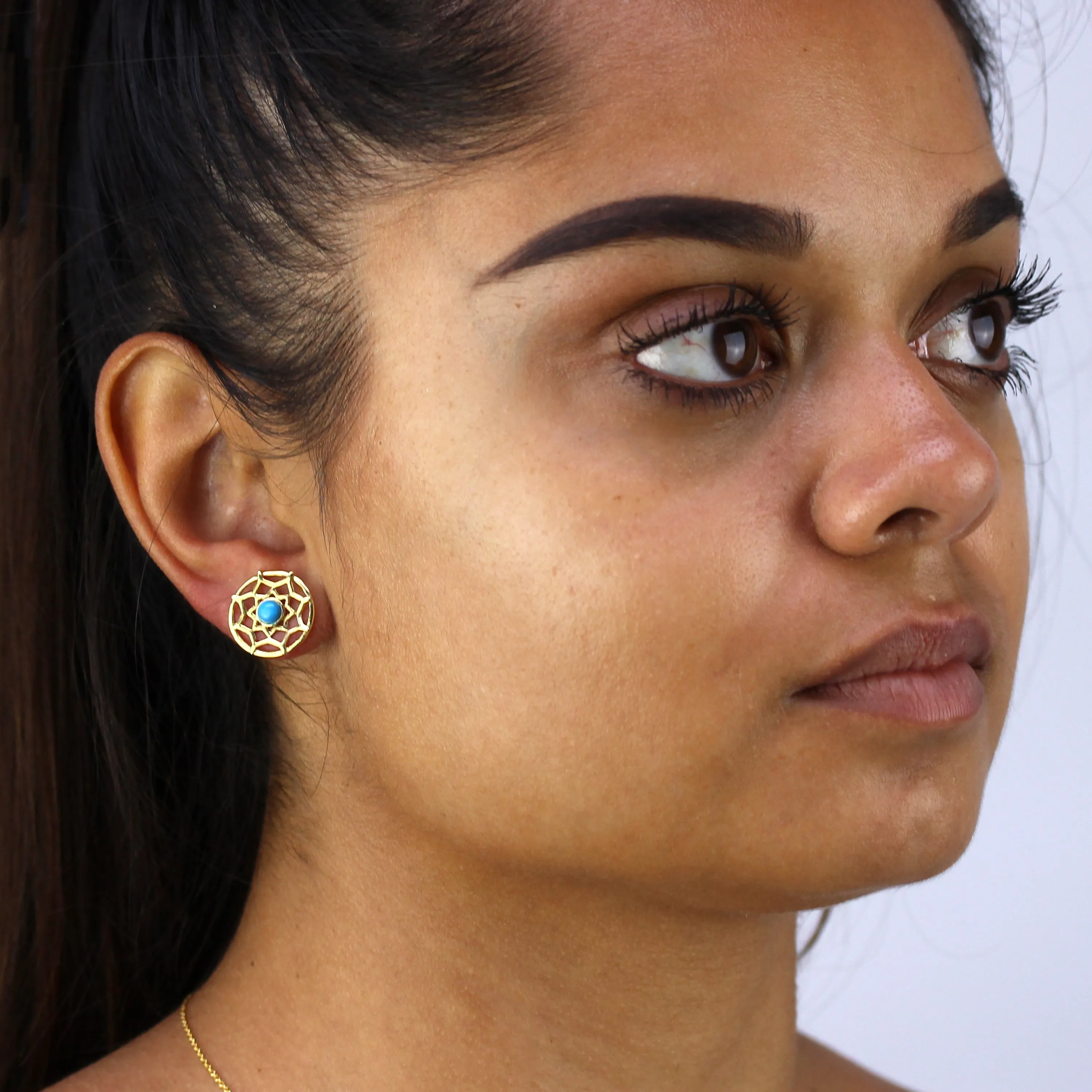 Gold Plated Sterling Silver & Blue Enamel Dreamcatcher Earrings