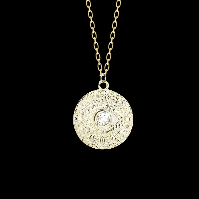 Gold Plated Sterling Silver Evil Eye Compass Necklace