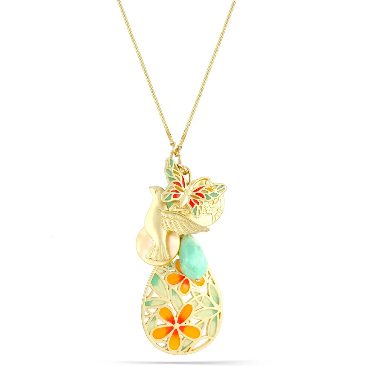 GOLD TEARDROP ENAMEL FLOWER PEACE CHARM  NECKLACES #181OR1401 (8F9)