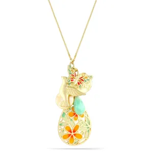 GOLD TEARDROP ENAMEL FLOWER PEACE CHARM  NECKLACES #181OR1401 (8F9)