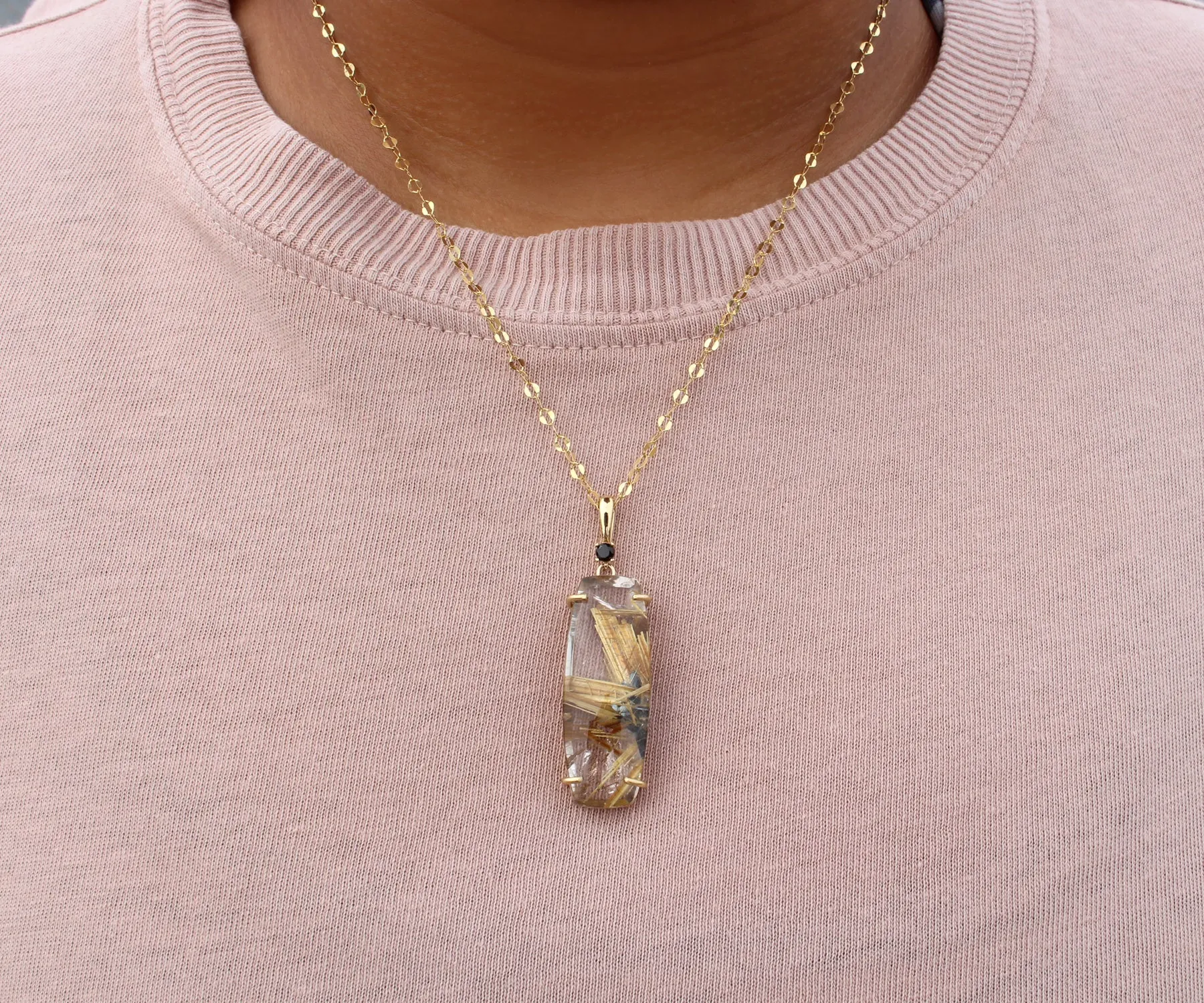 Golden Rutilated Quartz Rectangular Gold Necklace