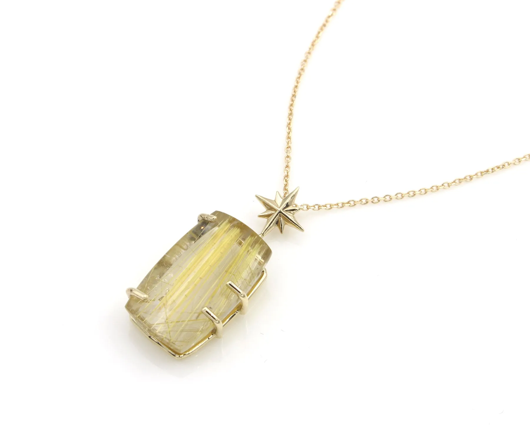 Golden Rutilated Quartz Small Rectangular Gold Necklace