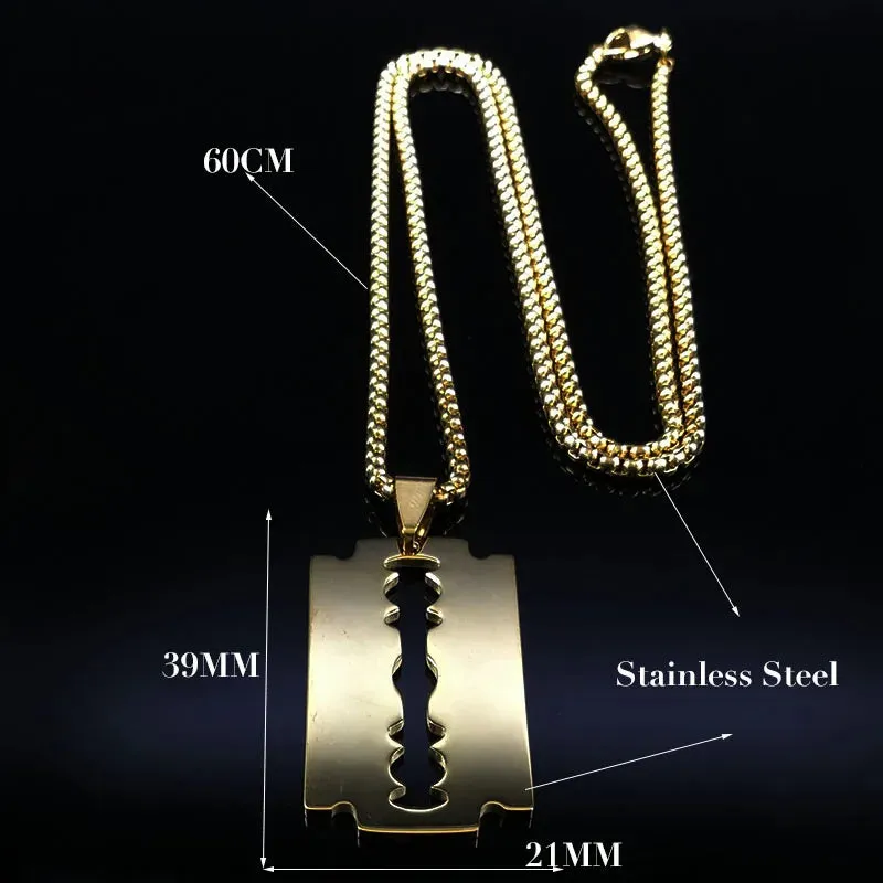 Gothic Blade Razor Pendant Necklaces Men Stainless Steel Black Goth Man Chain Necklace Grunge y2k Jewelry collier homme N423S01