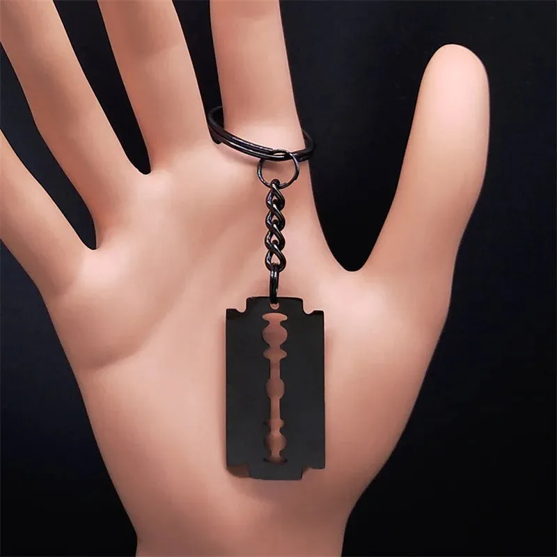 Gothic Blade Razor Pendant Necklaces Men Stainless Steel Black Goth Man Chain Necklace Grunge y2k Jewelry collier homme N423S01