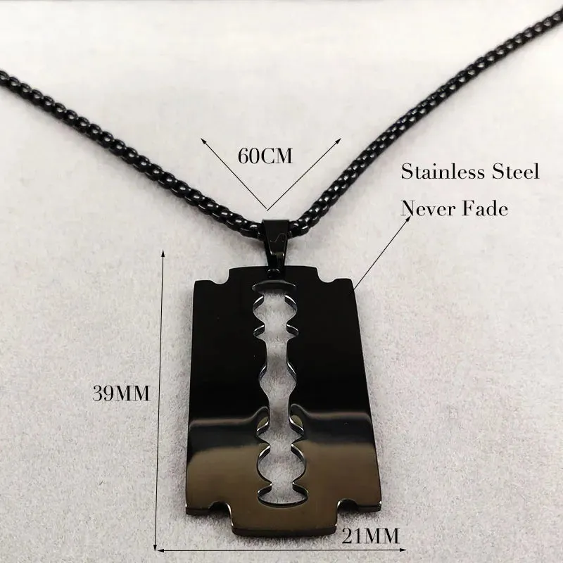 Gothic Blade Razor Pendant Necklaces Men Stainless Steel Black Goth Man Chain Necklace Grunge y2k Jewelry collier homme N423S01