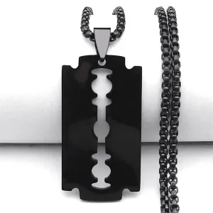 Gothic Blade Razor Pendant Necklaces Men Stainless Steel Black Goth Man Chain Necklace Grunge y2k Jewelry collier homme N423S01