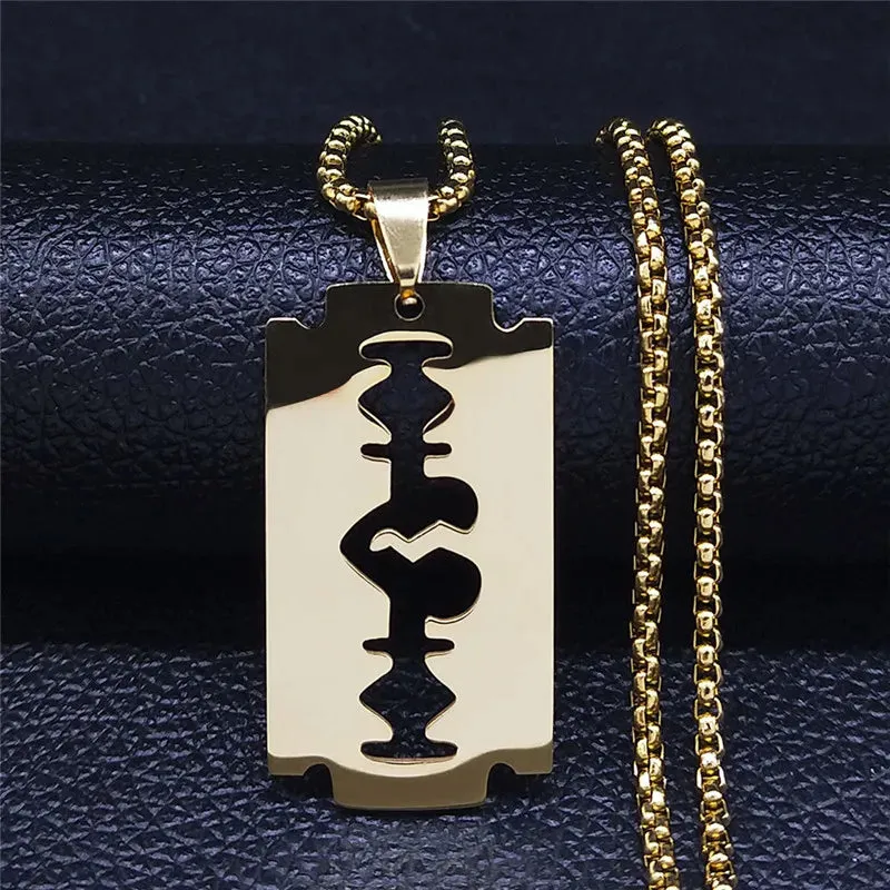 Gothic Blade Razor Pendant Necklaces Men Stainless Steel Black Goth Man Chain Necklace Grunge y2k Jewelry collier homme N423S01