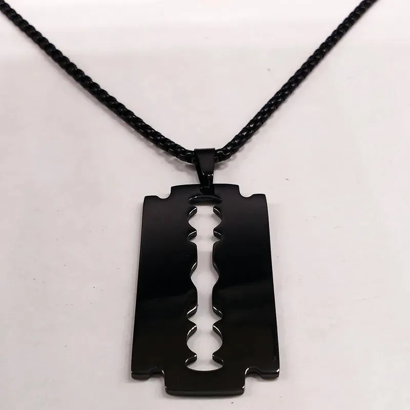Gothic Blade Razor Pendant Necklaces Men Stainless Steel Black Goth Man Chain Necklace Grunge y2k Jewelry collier homme N423S01