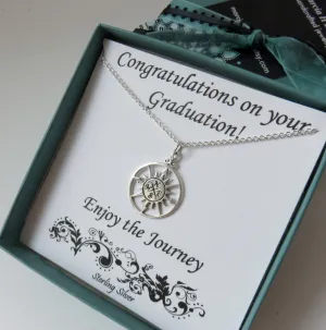 Graduation Gift for Her, Sterling Silver Compass Necklace