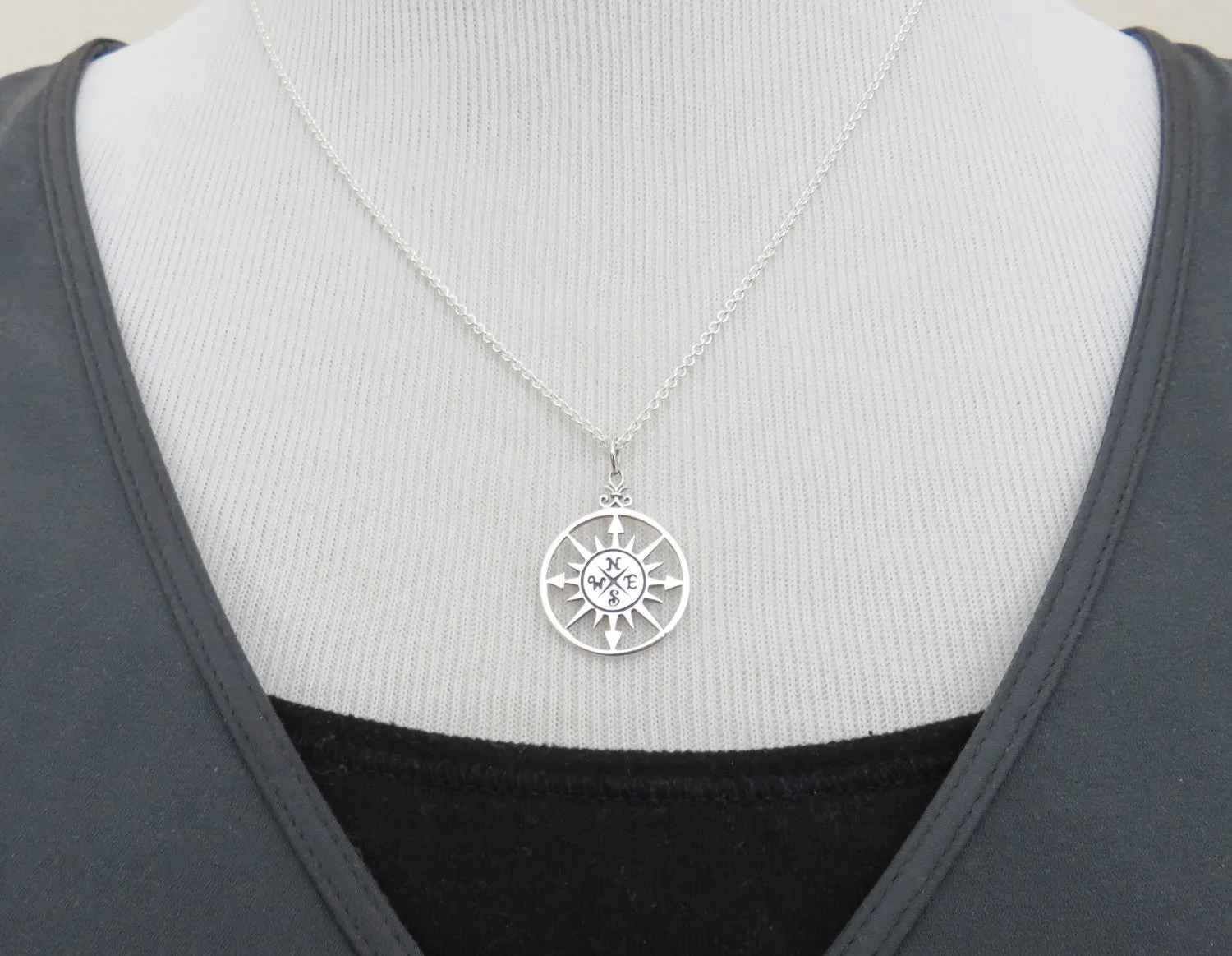 Graduation Gift for Her, Sterling Silver Compass Necklace