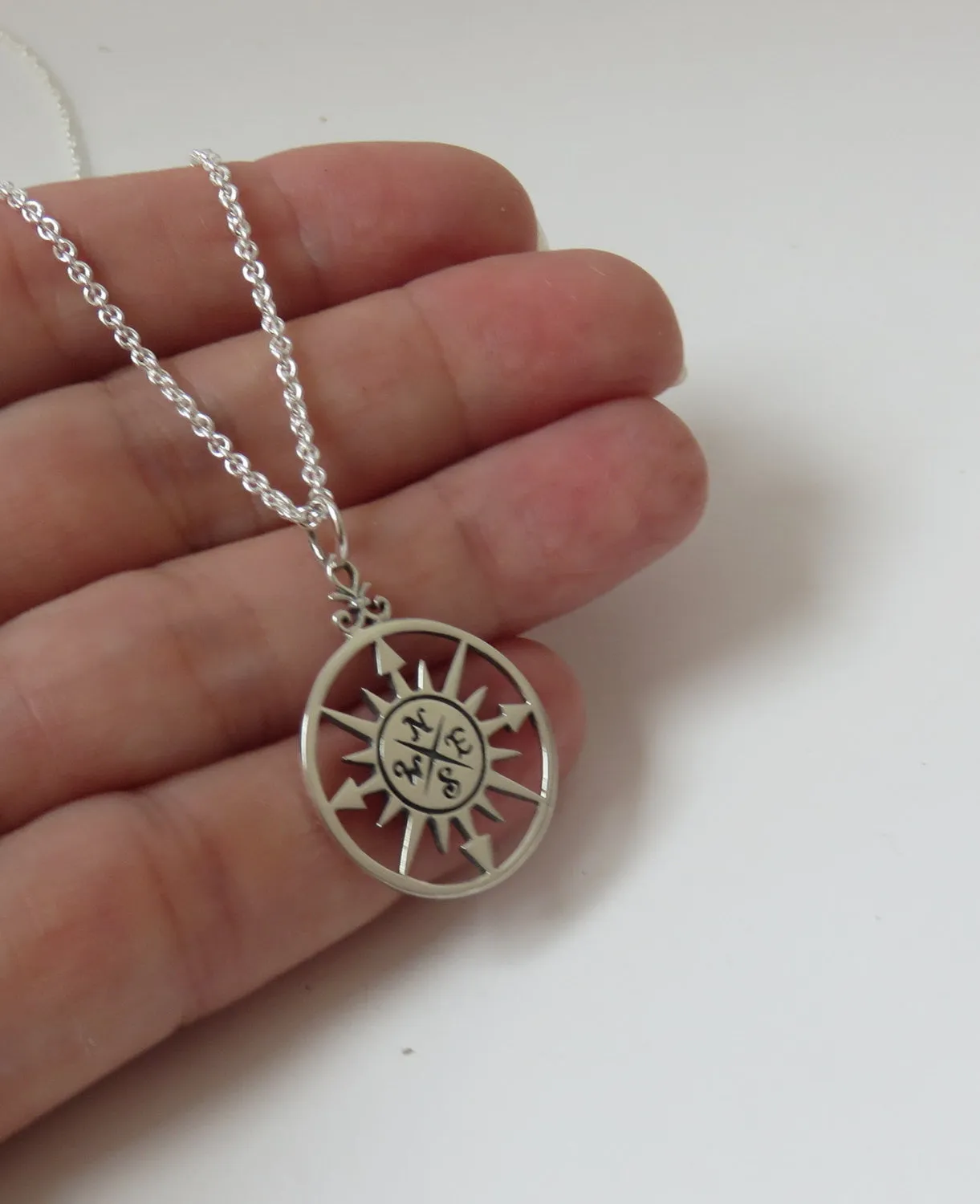 Graduation Gift for Her, Sterling Silver Compass Necklace
