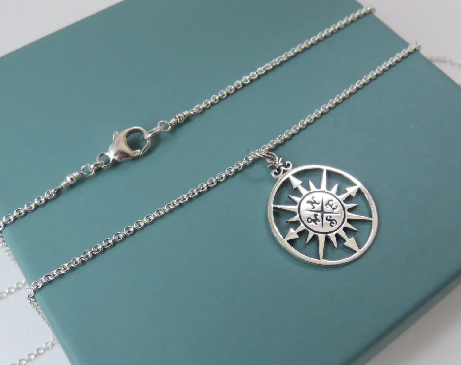 Graduation Gift for Her, Sterling Silver Compass Necklace