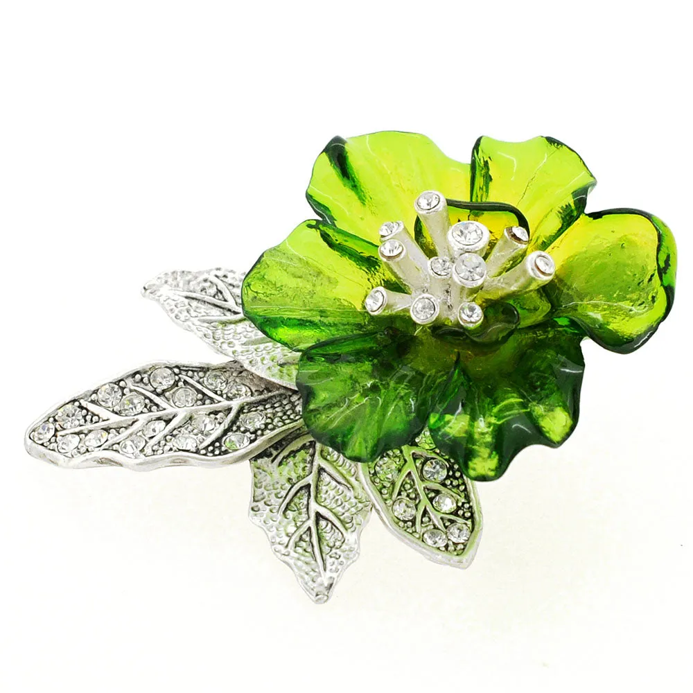 Green Flower Crystal Pin Brooch and Pendant