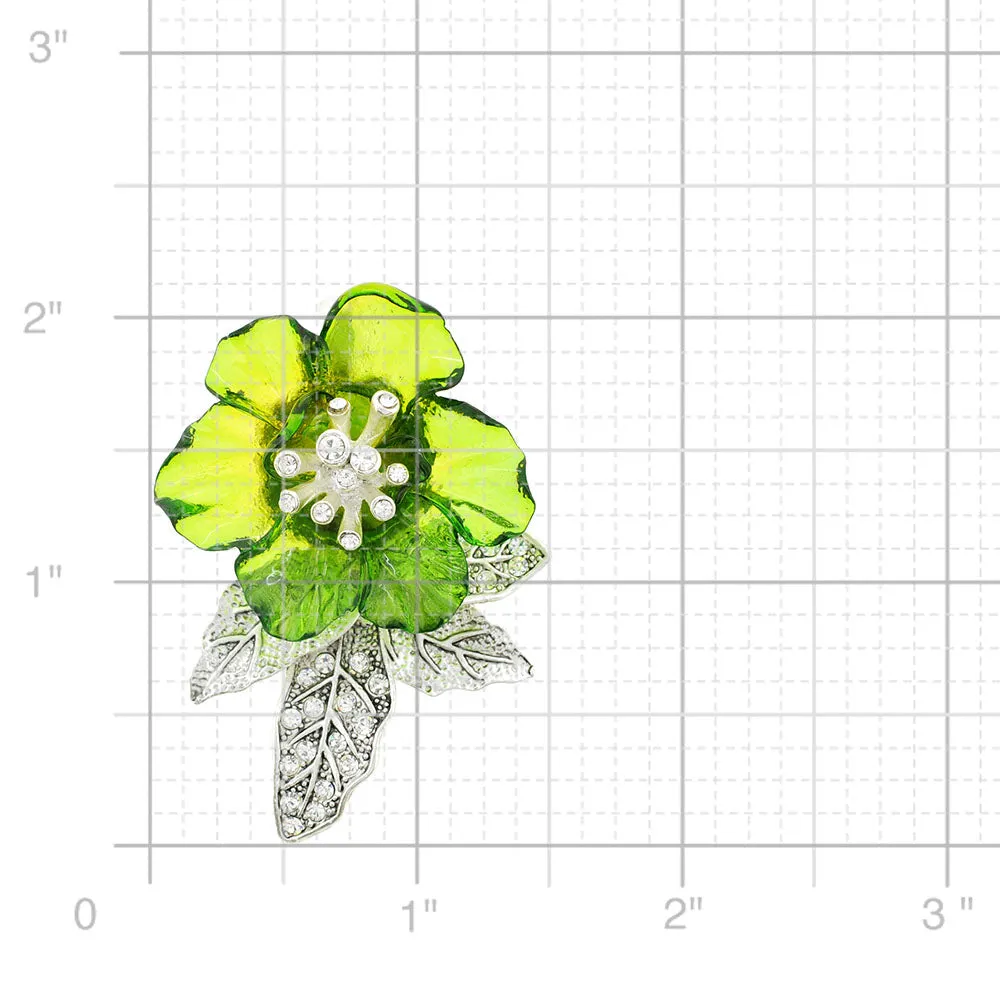 Green Flower Crystal Pin Brooch and Pendant