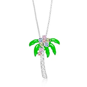 Green Palm Tree Enamel Multi-colored Crystal White Gold Palladium Plating Girl's Pendant