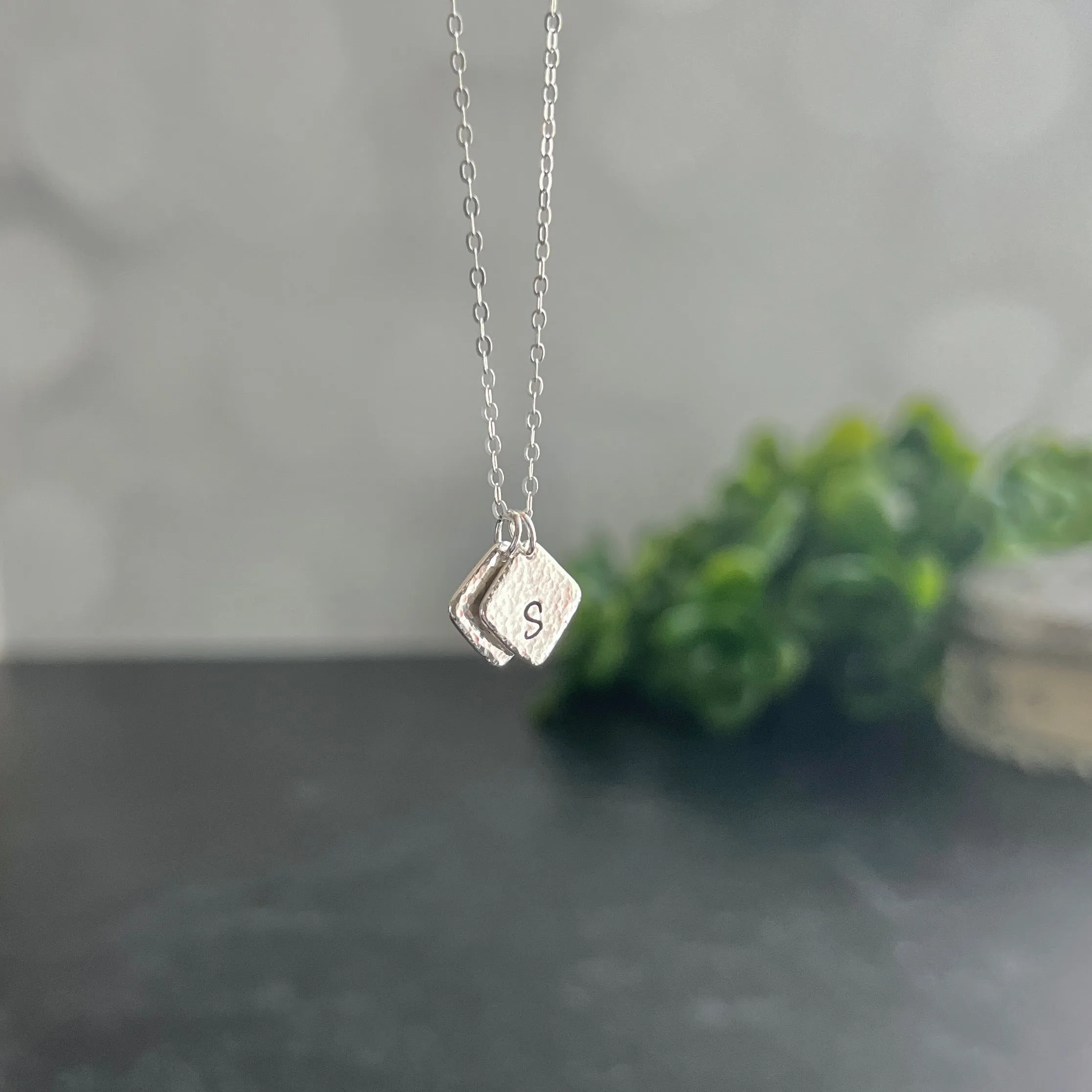 Hammered .925 Sterling Silver Initial Pendant with Fine Sterling Silver Chain