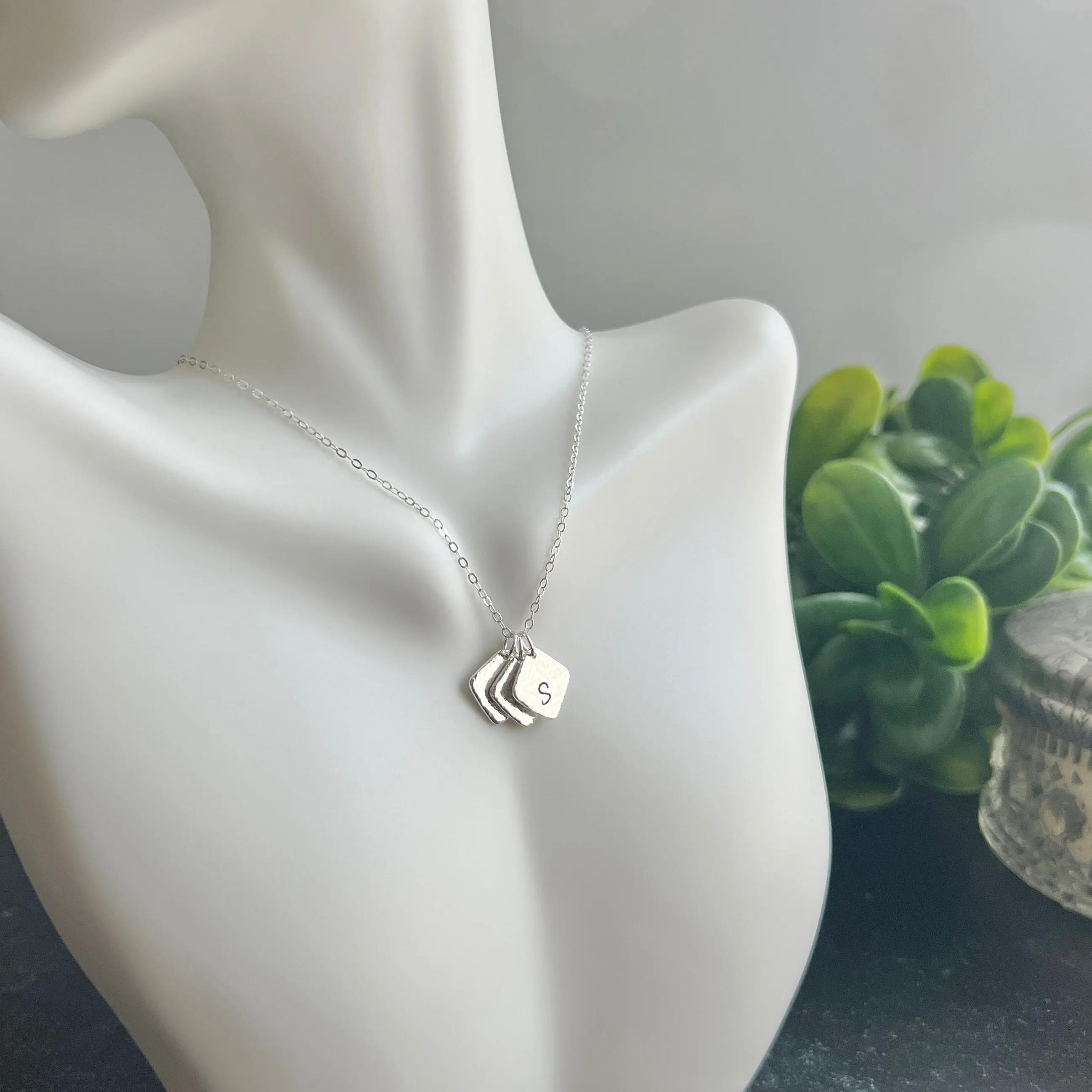 Hammered .925 Sterling Silver Initial Pendant with Fine Sterling Silver Chain