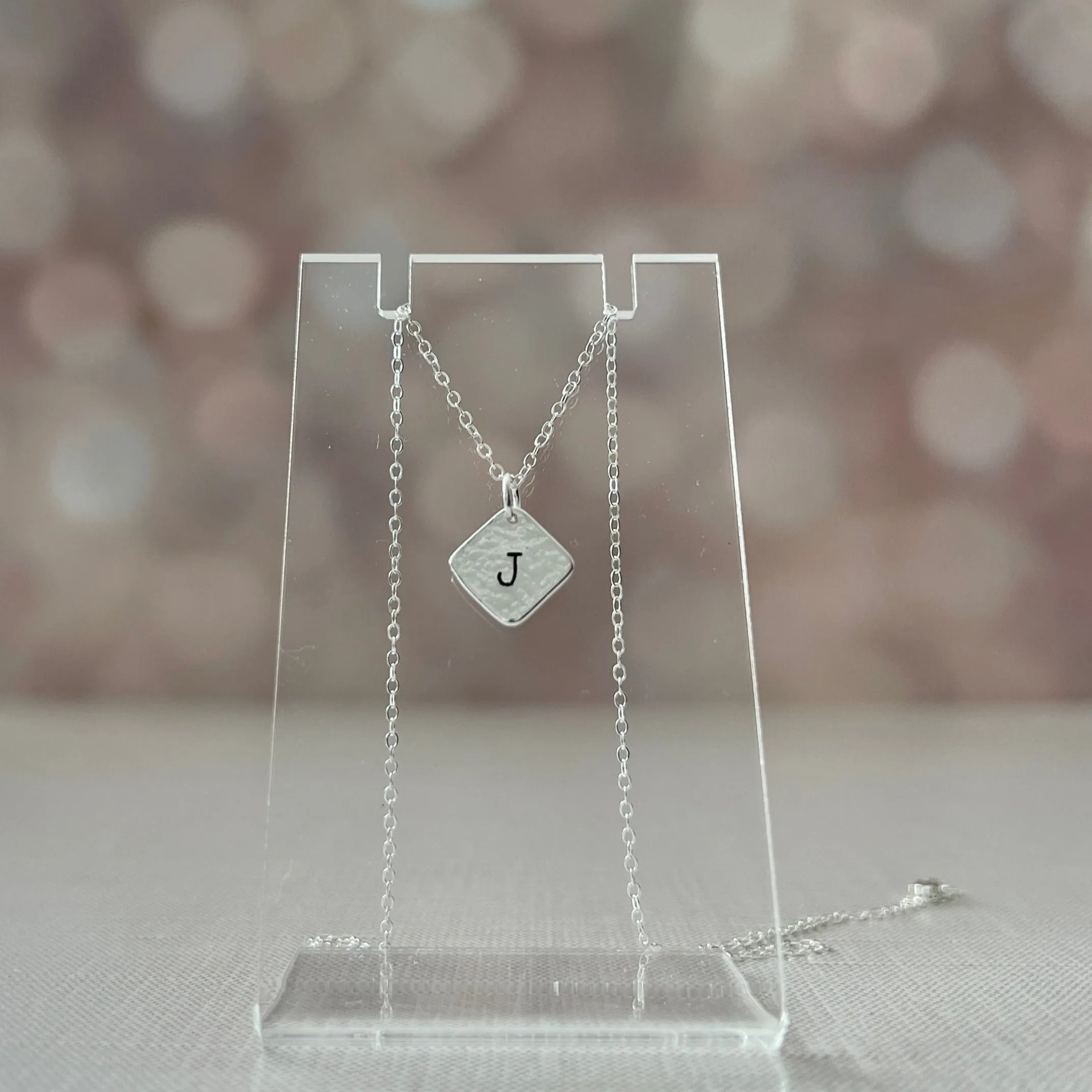Hammered .925 Sterling Silver Initial Pendant with Fine Sterling Silver Chain