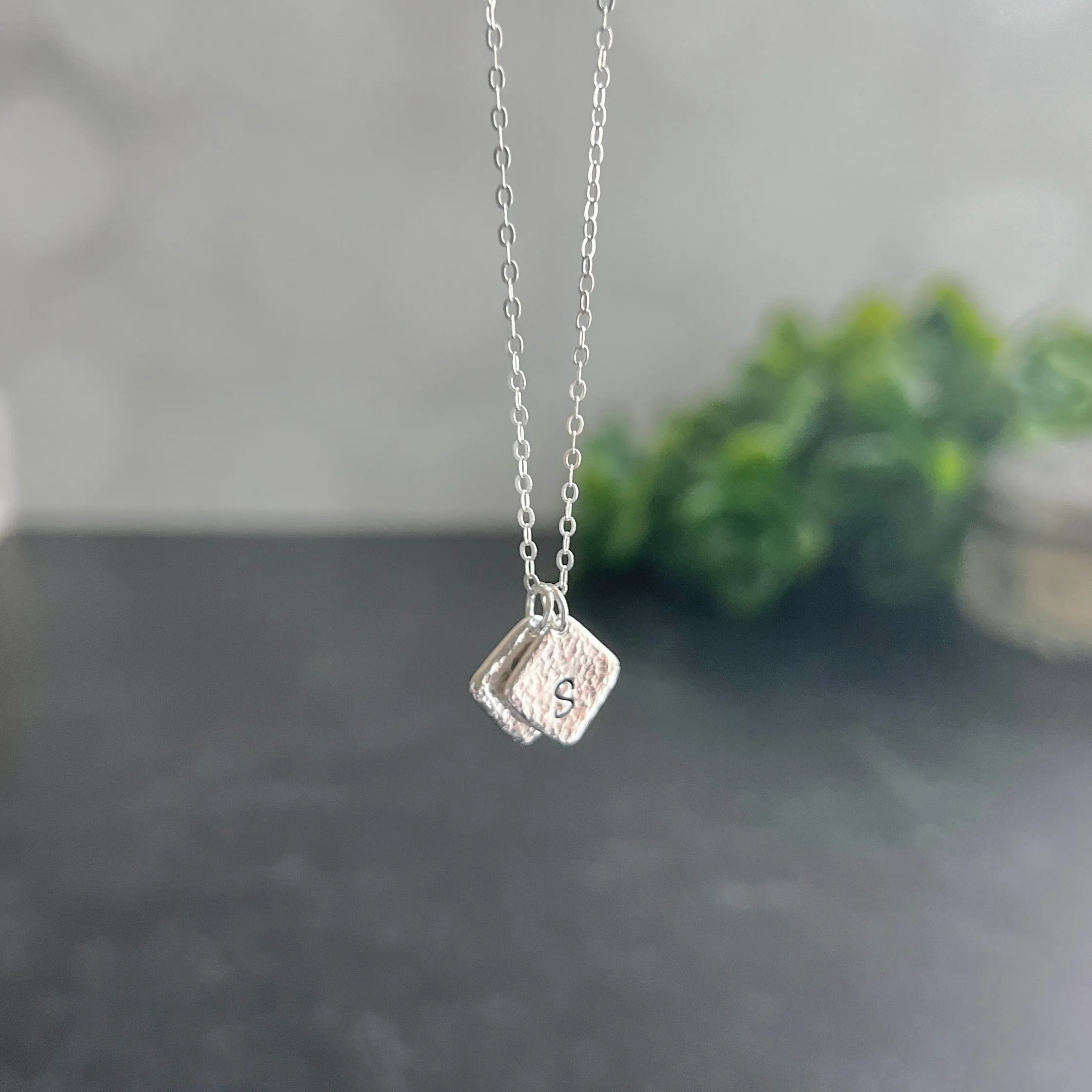 Hammered .925 Sterling Silver Initial Pendant with Fine Sterling Silver Chain