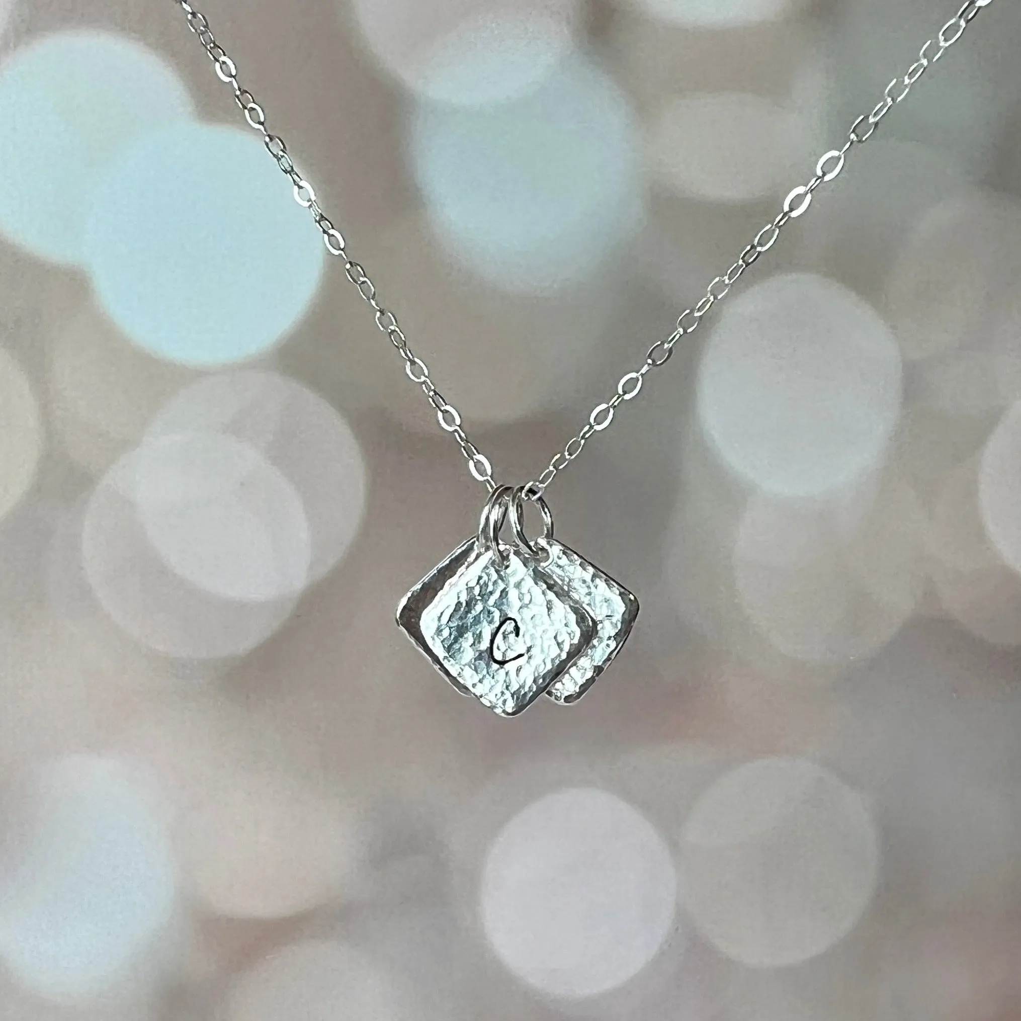 Hammered .925 Sterling Silver Initial Pendant with Fine Sterling Silver Chain