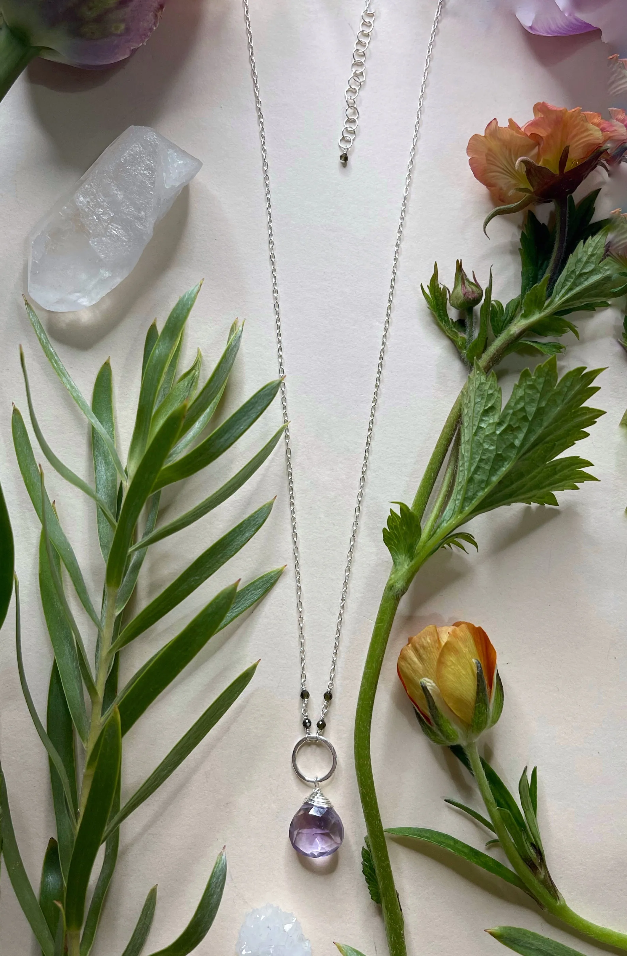 Hammered Circle w/Stone Drop Necklace