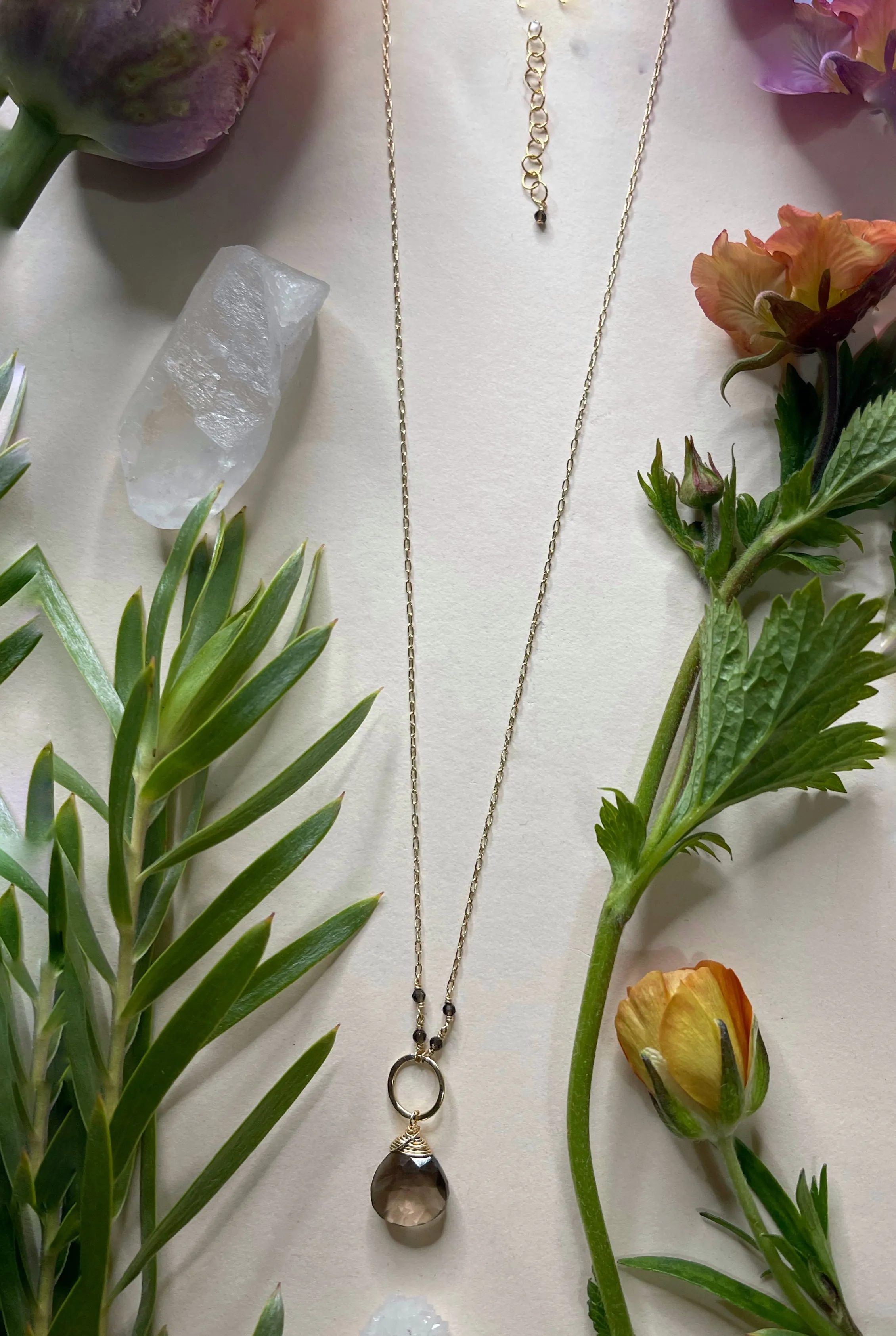 Hammered Circle w/Stone Drop Necklace