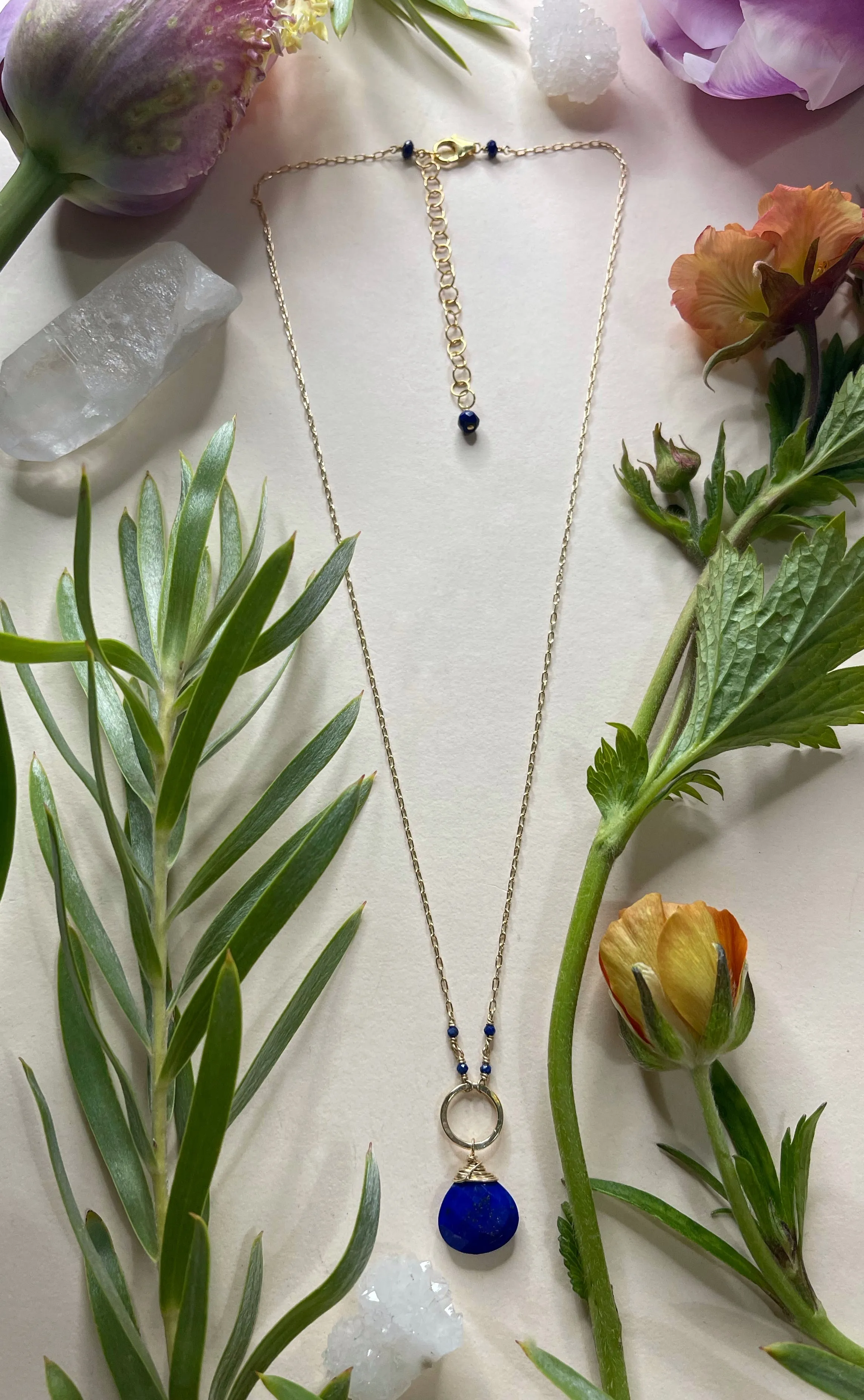 Hammered Circle w/Stone Drop Necklace