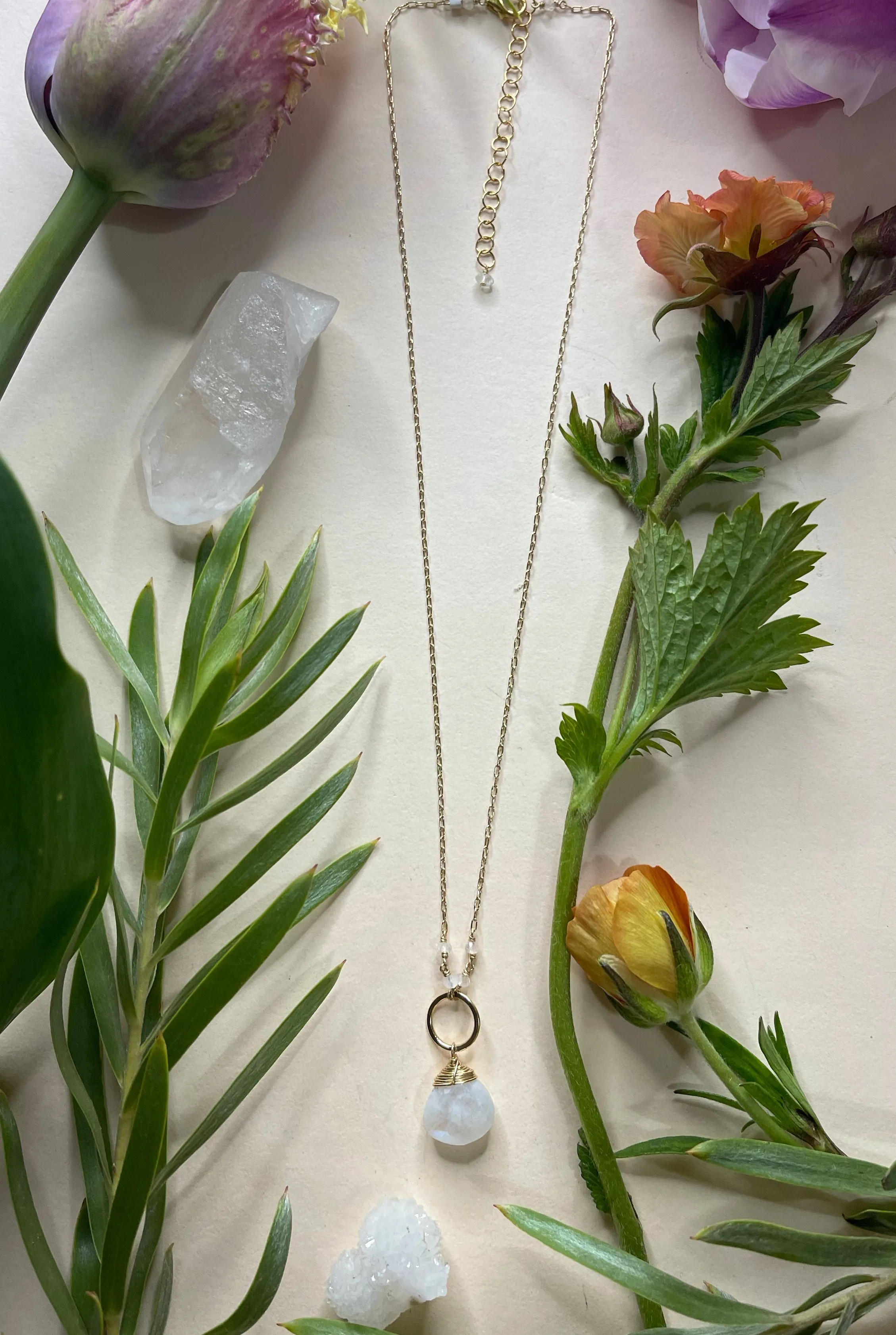 Hammered Circle w/Stone Drop Necklace